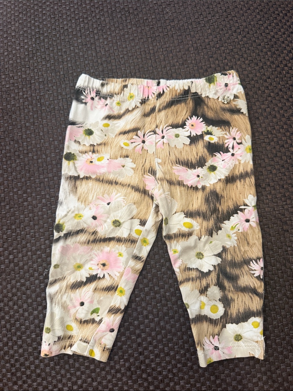 Girls Floral & Tiger Stripe Leggings - Pink, White, Tan